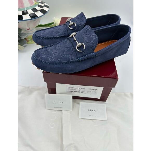 Men\'s Gucci GG embossed suede driver loafers size 10 fits 10.5 US made in Italy main image 5